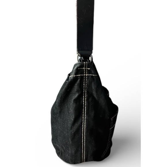 Fossil Black Canvas Suede Feel Shoulder Bag Decorative Buckle Strap ZB9514 - Picture 5 of 9